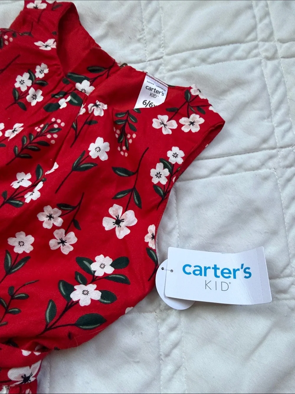 Carter's Red Floral Tie-Waist Sleeveless Dress